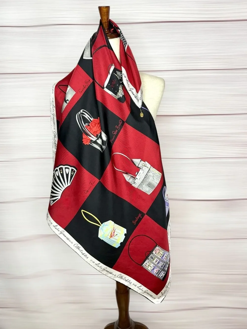 Lulu Guinness Silk Scarf Red Black Novelty Handbag Print Collectibles Theme
